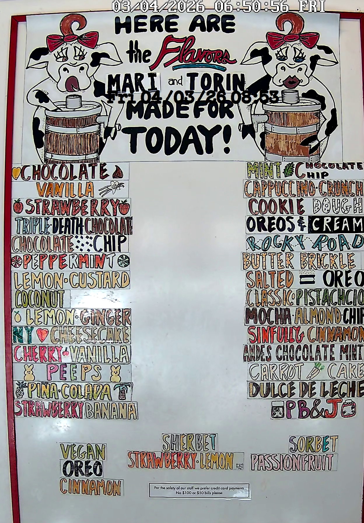 Bonnie Brae Ice Cream Flavors